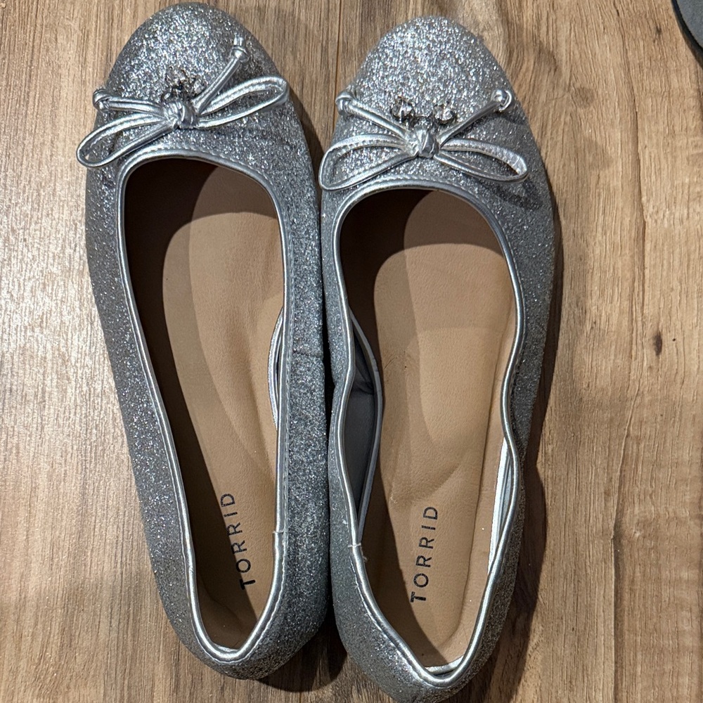 Torrid Sparkling Silver Flats with Bow